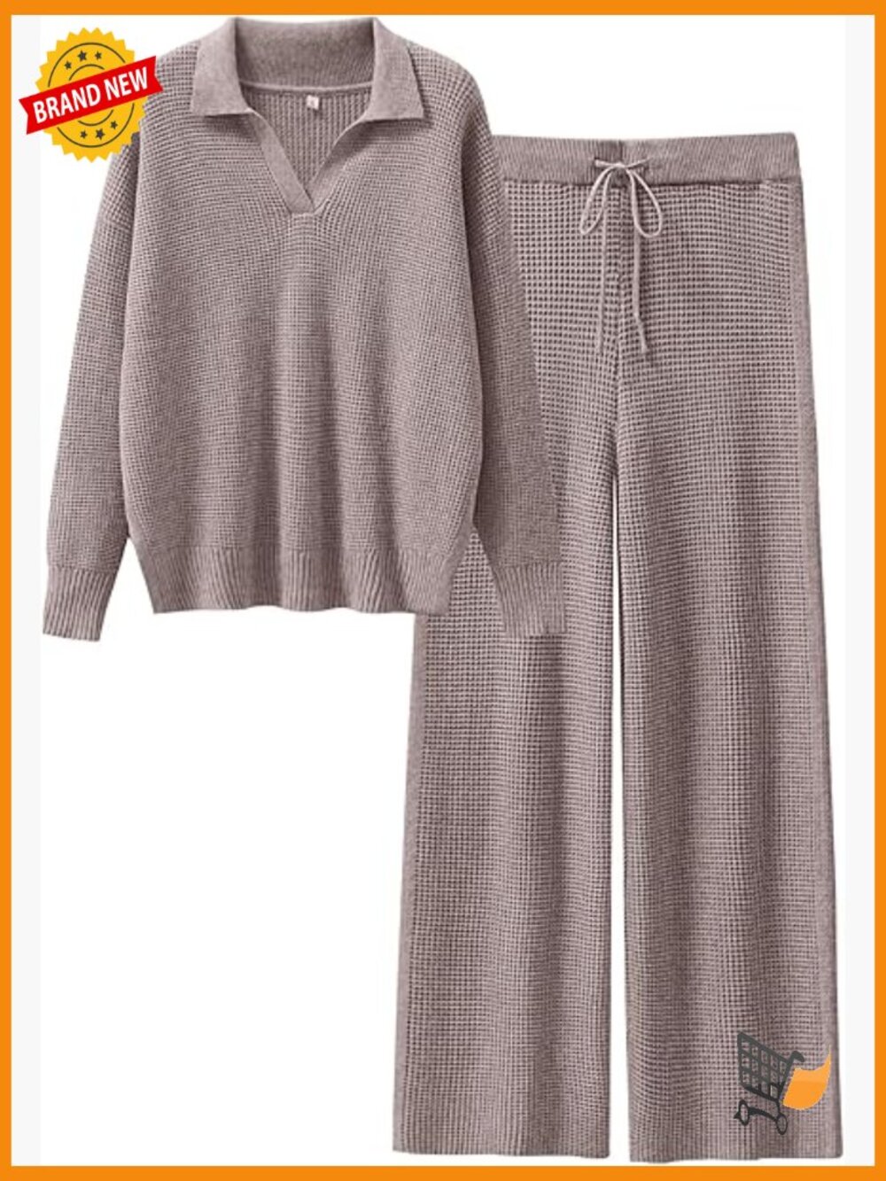 Women Two Piece Outfits Sweater Sets Lounge Waffle Knit Pullover Matching Wide